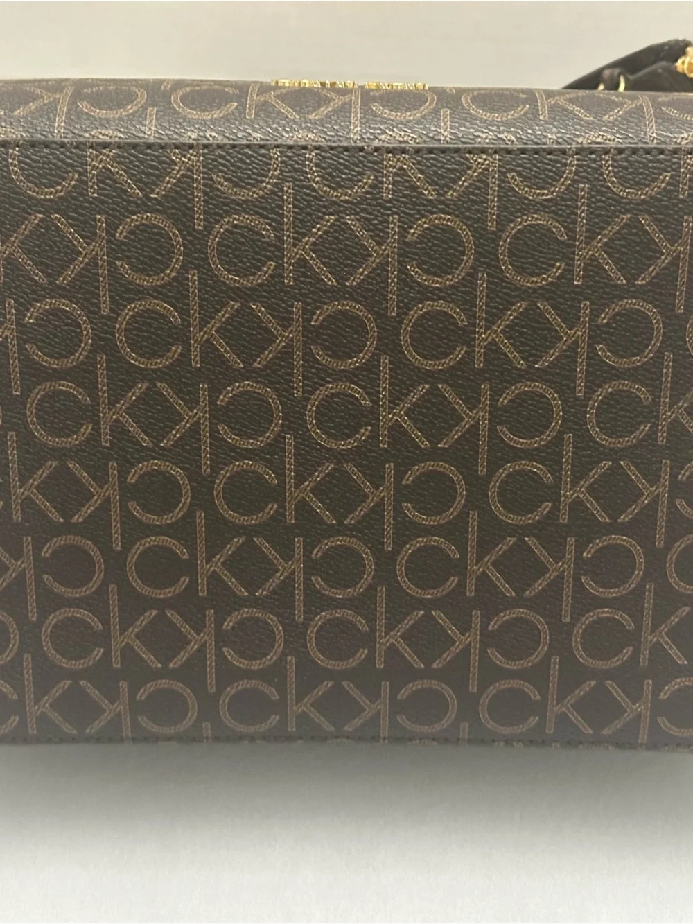 Calvin Klein Metallic Gold and Brown Dome Satchel with Removable Pouch
